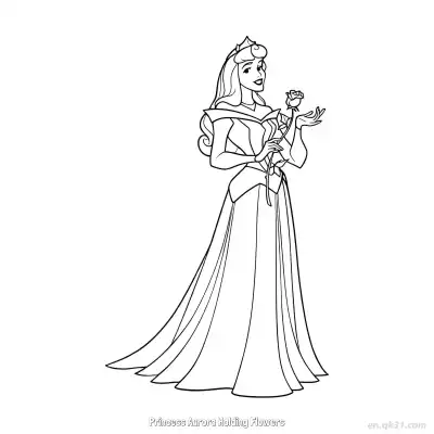 Free printable Princess Aurora Standing with Rose Coloring Page coloring page