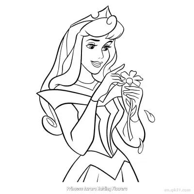 Free printable Princess Aurora with Flower Portrait Coloring Page coloring page