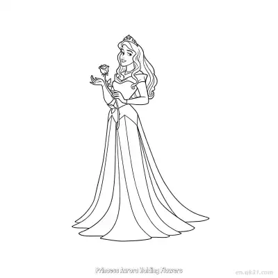 Free printable Side View Princess Aurora with Rose Coloring Page coloring page