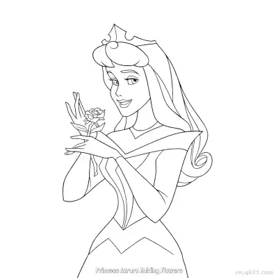 Free printable Princess Aurora Holding Rose Portrait Coloring Page coloring page