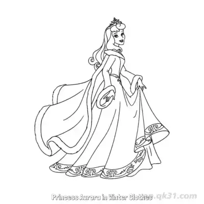 Free printable Princess Aurora in Winter Gown Coloring Page coloring page