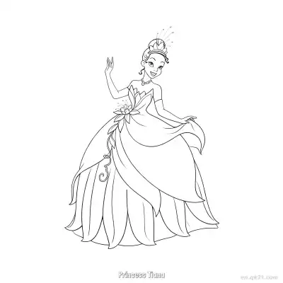 Free printable Princess Tiana 10 Coloring Page - Free Printable Disney The Princess And The Frog PDFS Coloring Sheets coloring page