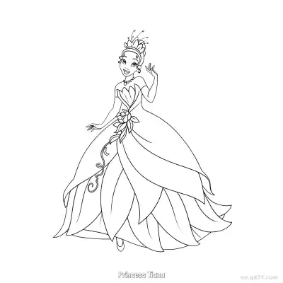 Free printable Princess Tiana 11 Coloring Page - Free Printable Disney The Princess And The Frog PDFS Coloring Sheets coloring page