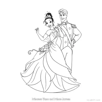Free printable Princess Tiana and Prince Naveen 1 Coloring Page - Free Printable Disney The Princess And The Frog PDFS Coloring Sheets coloring page