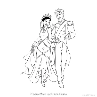 Free printable Princess Tiana and Prince Naveen 3 Coloring Page - Free Printable Disney The Princess And The Frog PDFS Coloring Sheets coloring page