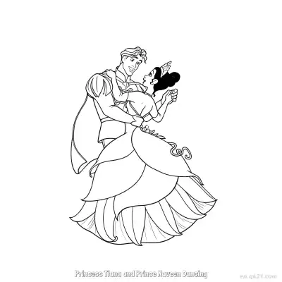 Free printable Princess Tiana and Prince Naveen Dancing 1 Coloring Page - Free Printable Disney The Princess And The Frog PDFS Coloring Sheets coloring page