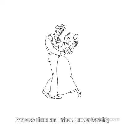 Free printable Princess Tiana and Prince Naveen Dancing 2 Coloring Page - Free Printable Disney The Princess And The Frog PDFS Coloring Sheets coloring page