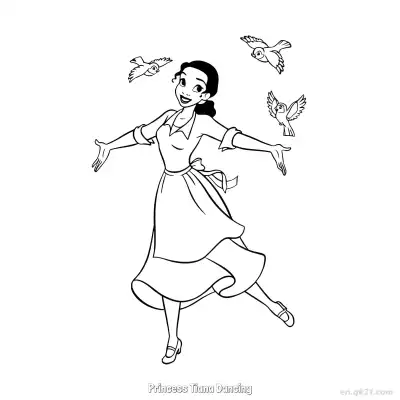 Free printable Princess Tiana Dancing 2 Coloring Page - Free Printable Disney The Princess And The Frog PDFS Coloring Sheets coloring page