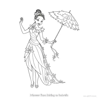 Free printable Princess Tiana Holding an Umbrella 1 Coloring Page - Free Printable Disney The Princess And The Frog PDFS Coloring Sheets coloring page