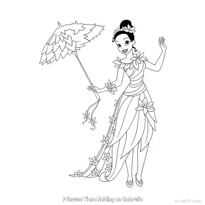 Free printable Princess Tiana Holding an Umbrella 2 Coloring Page - Free Printable Disney The Princess And The Frog PDFS Coloring Sheets coloring page