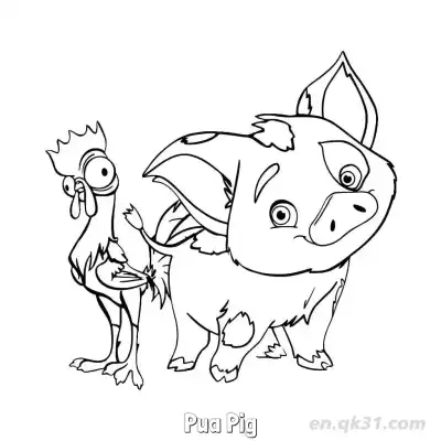 Free printable Pua the Pig and Heihei Rooster Coloring Page coloring page