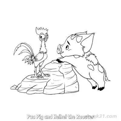 Free printable Pua and Heihei on a Rock Coloring Page coloring page