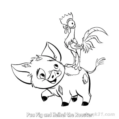 Free printable Pua Carrying Heihei on His Back Coloring Page coloring page