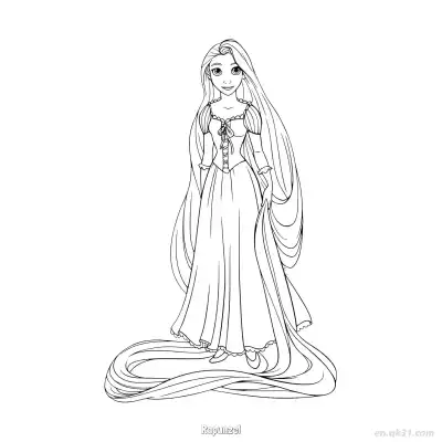 Free printable Rapunzel with Long Hair Sweeping Ground Coloring Page coloring page
