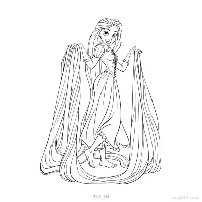 Free printable Rapunzel Lifting Her Hair with Both Hands Coloring Page coloring page