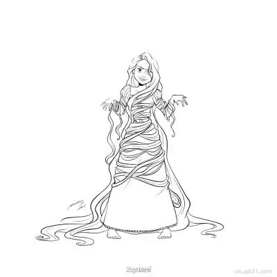 Free printable Rapunzel Wrapped in Her Own Hair Coloring Page coloring page