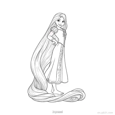 Free printable Rapunzel Side View with Spiral Hair Coloring Page coloring page