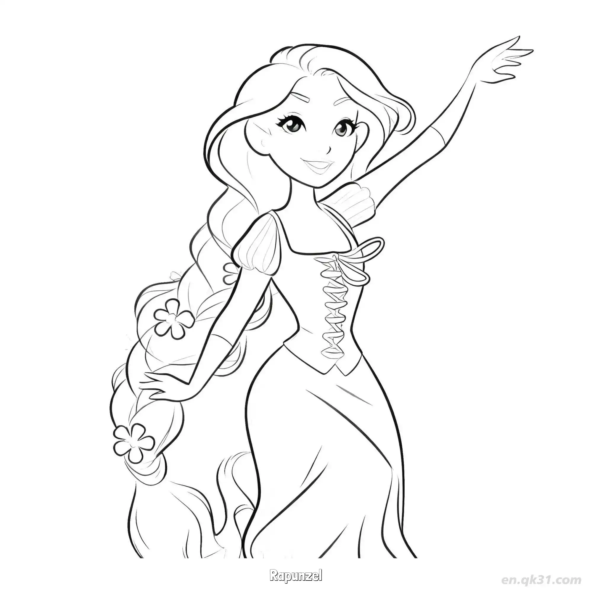 Rapunzel Waving Hand Coloring Page – Free Printable Coloring Page for Kids and Adults