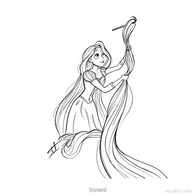 Free printable Rapunzel Holding Her Hair Looking Up Coloring Page coloring page