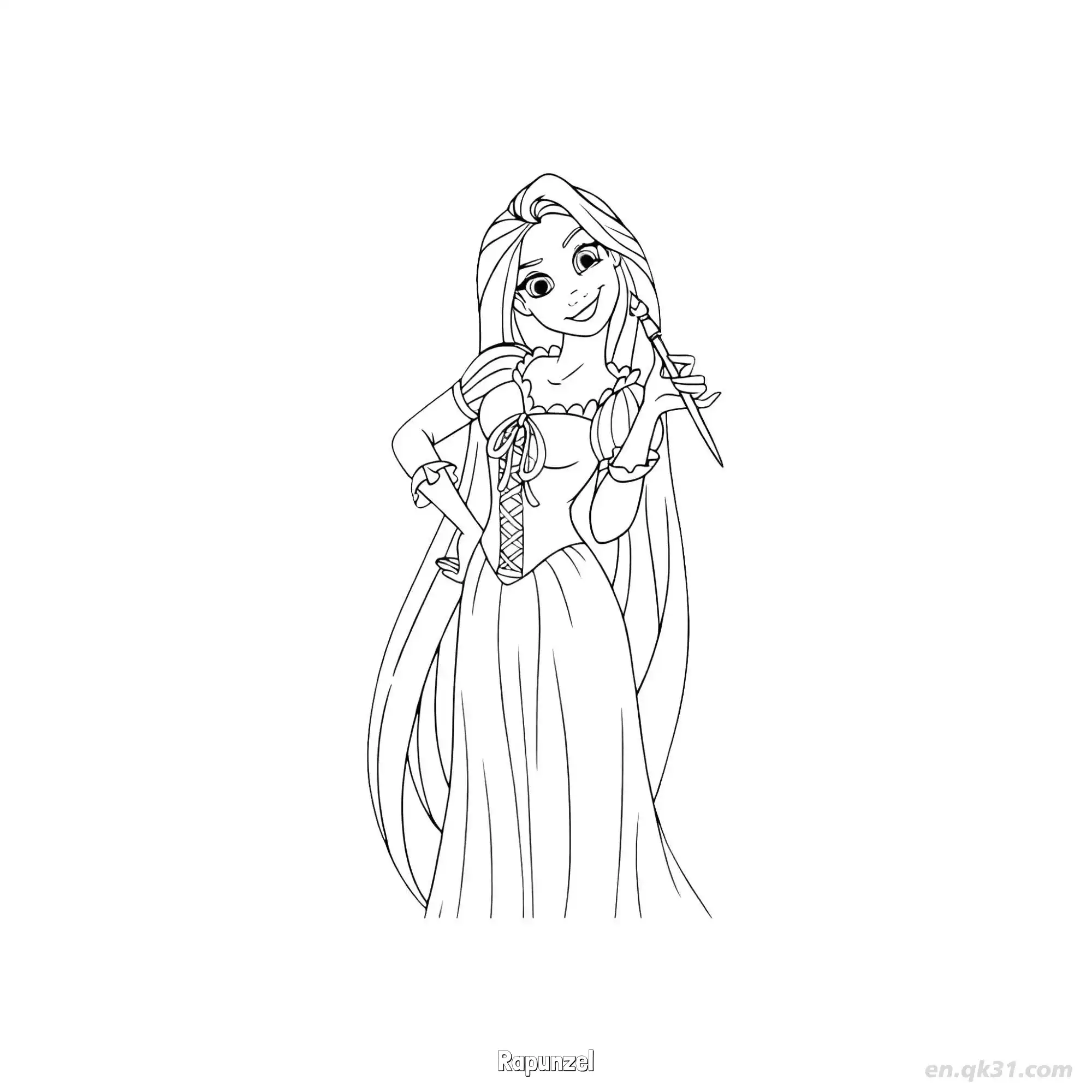 Rapunzel Holding Paintbrush Coloring Page – Free Printable Coloring Page for Kids and Adults