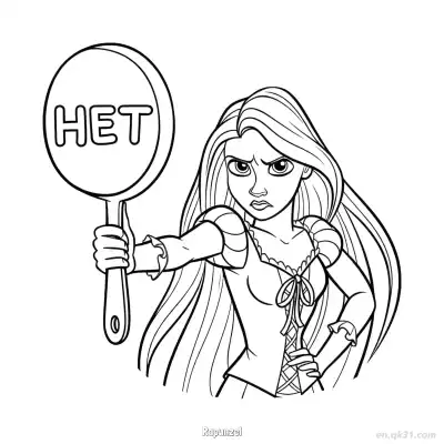 Free printable Rapunzel Holding HET Sign Strict Coloring Page coloring page