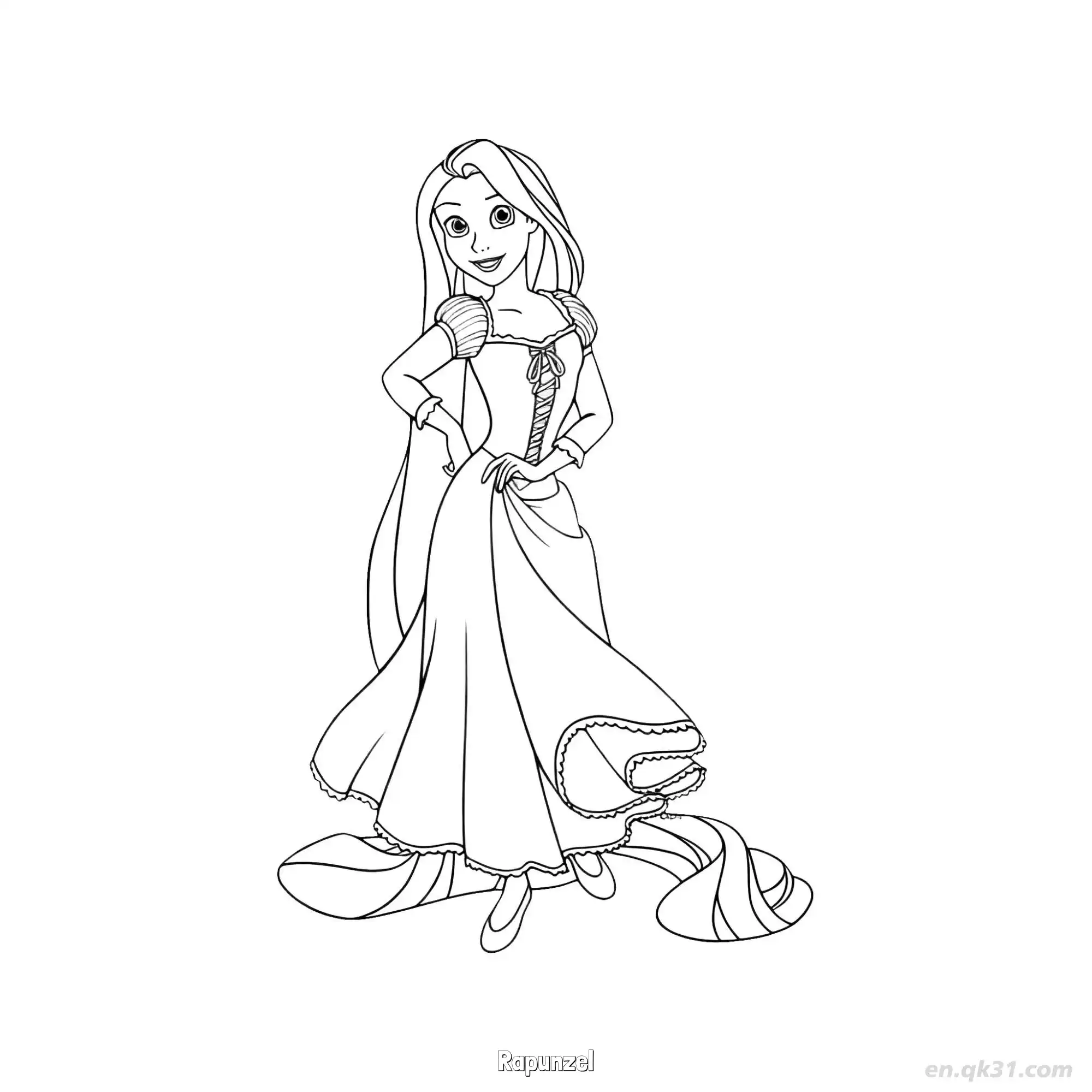 Rapunzel Hands on Hips Confident Coloring Page – Free Printable Coloring Page for Kids and Adults