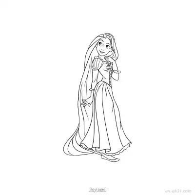 Free printable Rapunzel Touching Chin Thoughtful Coloring Page coloring page