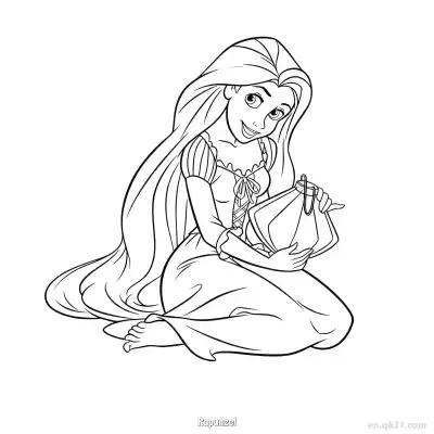 Free printable Rapunzel Kneeling Holding a Package Coloring Page coloring page