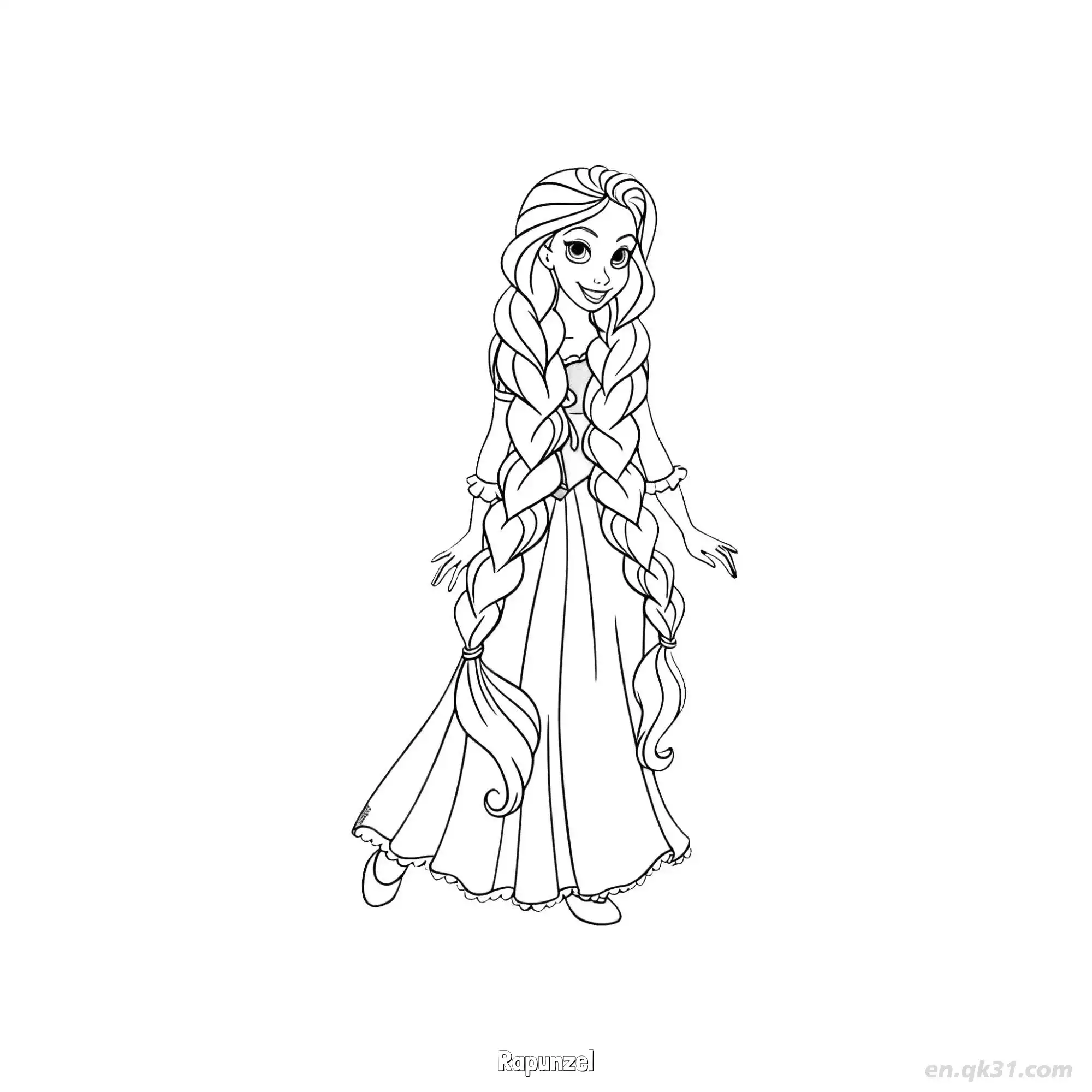 Rapunzel with Double Braids Cute Coloring Page – Free Printable Coloring Page for Kids and Adults