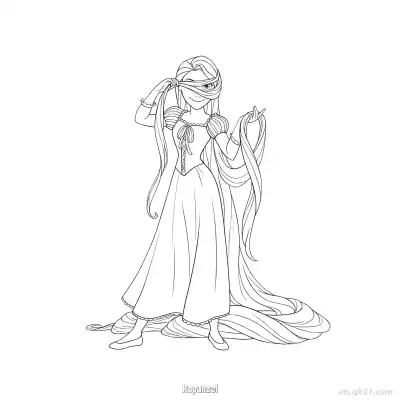 Free printable Rapunzel Covering Eyes with Hair Playful Coloring Page coloring page