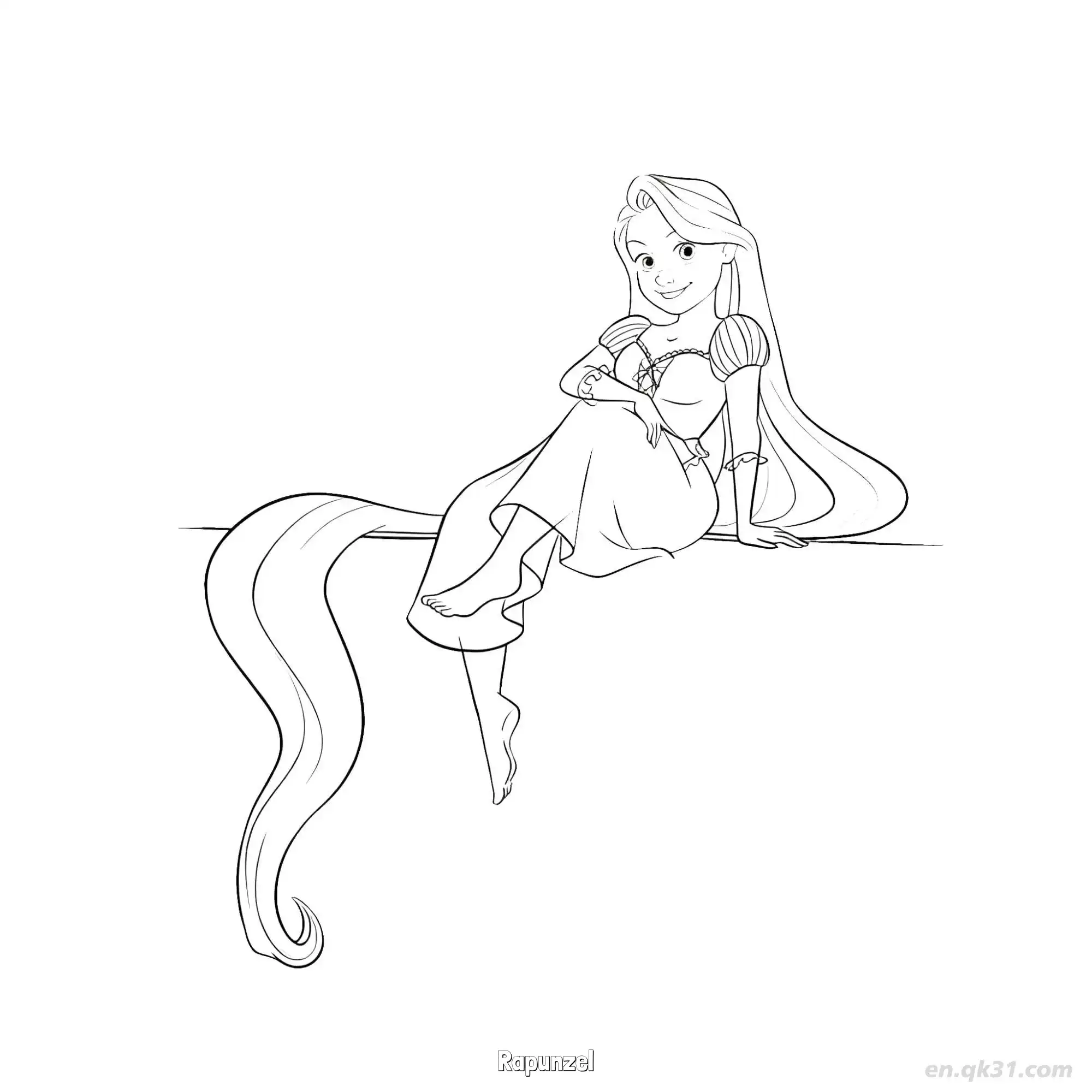 Rapunzel Sitting on Windowsill Coloring Page – Free Printable Coloring Page for Kids and Adults
