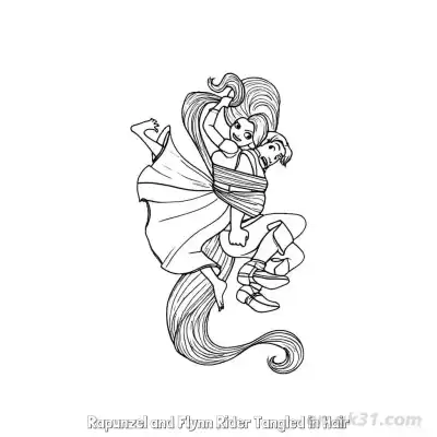 Free printable Rapunzel and Flynn Rider Tangled in Hair Coloring Page coloring page