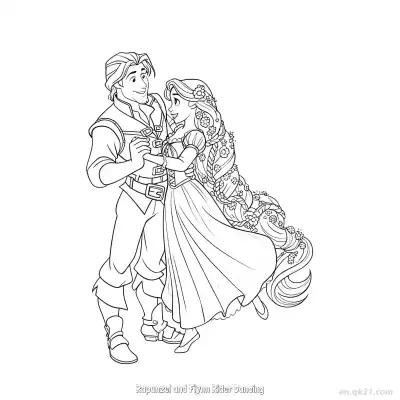 Free printable Rapunzel and Flynn Rider Dancing Coloring Page coloring page
