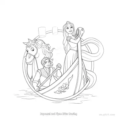 Free printable Rapunzel and Flynn Rider Rowing a Boat Coloring Page coloring page