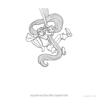 Free printable Rapunzel and Flynn Rider Swinging in Hair Coloring Page coloring page
