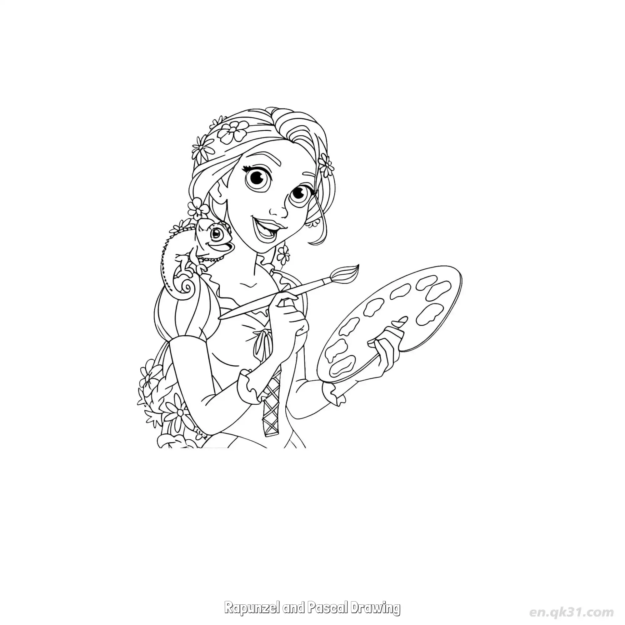 Rapunzel and Pascal Drawing Coloring Page – Free Printable Coloring Page for Kids and Adults