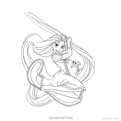 Free printable Rapunzel and Pascal Playing Coloring Page coloring page