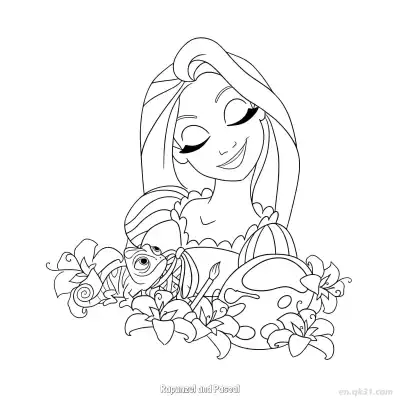 Free printable Rapunzel Smiling at Pascal Coloring Page coloring page