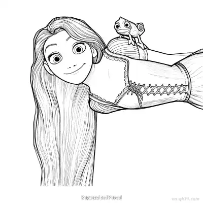 Free printable Rapunzel Portrait with Pascal Coloring Page coloring page