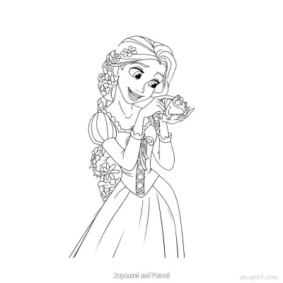 Free printable Rapunzel Resting Hand on Face with Pascal Coloring Page coloring page