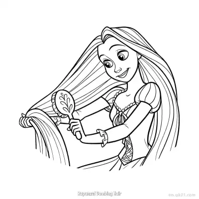 Free printable Rapunzel Combing Hair with Mirror Coloring Page coloring page