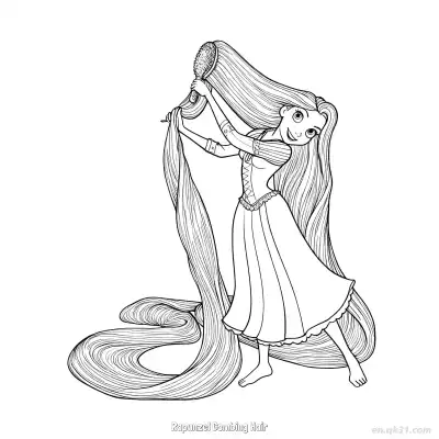 Free printable Rapunzel Using a Large Hairbrush Coloring Page coloring page