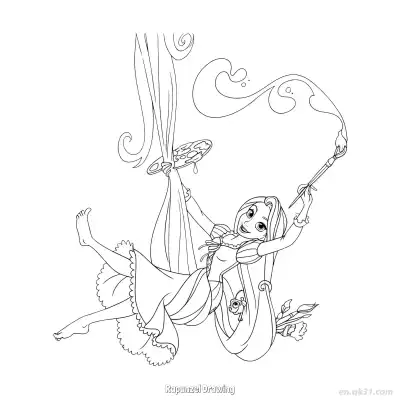 Free printable Rapunzel Painting in the Air Coloring Page coloring page