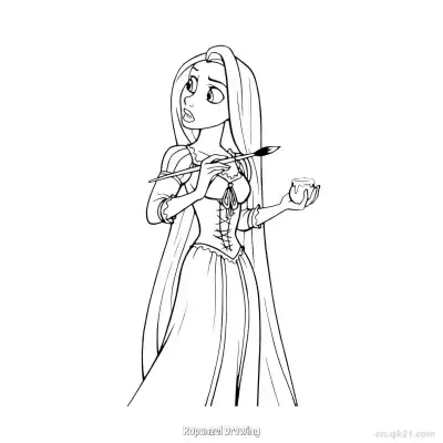 Free printable Rapunzel Holding Paintbrush and Cup Confused Coloring Page coloring page