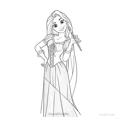 Free printable Rapunzel with Paintbrush Smiling Confidently Coloring Page coloring page