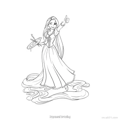 Free printable Rapunzel Painting and Giving a Thumbs Up Coloring Page coloring page