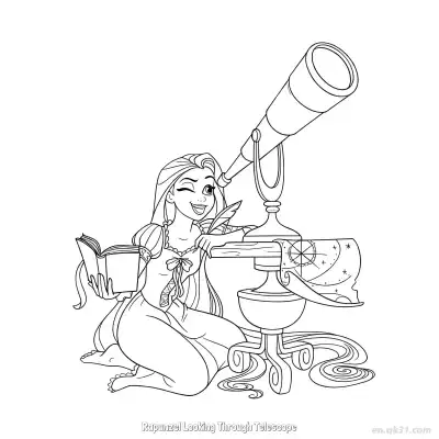 Free printable Rapunzel Looking Through a Telescope Coloring Page coloring page