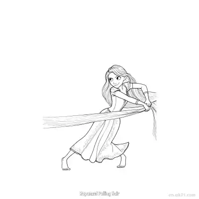 Free printable Rapunzel Pulling Her Hair with Effort Coloring Page coloring page