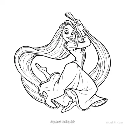 Free printable Rapunzel Swinging and Pulling Hair Coloring Page coloring page