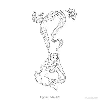 Free printable Rapunzel Climbing While Pulling Her Hair Coloring Page coloring page